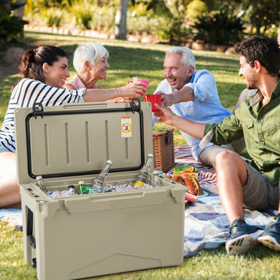 50 QT Heavy-Duty Rotomolded Ice Cooler Insulated Portable Hard Ice Chest Box with Aluminum Handle and Integrated Cup Holders