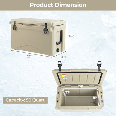 50 QT Heavy-Duty Rotomolded Ice Cooler Insulated Portable Hard Ice Chest Box with Aluminum Handle and Integrated Cup Holders