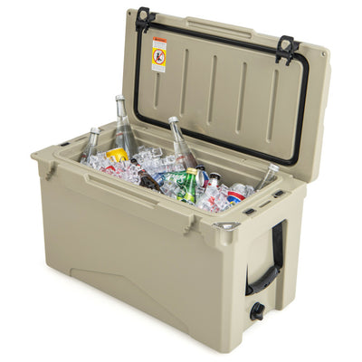 50 QT Heavy-Duty Rotomolded Ice Cooler Insulated Portable Hard Ice Chest Box with Aluminum Handle and Integrated Cup Holders
