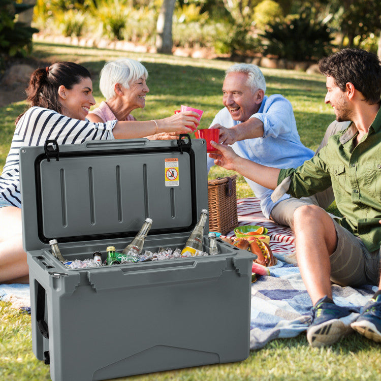 50 QT Heavy-Duty Rotomolded Ice Cooler Insulated Portable Hard Ice Chest Box with Aluminum Handle and Integrated Cup Holders