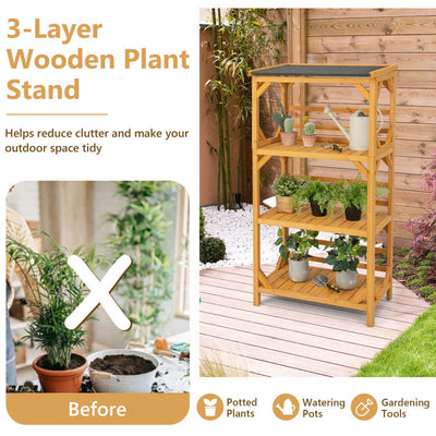 54'' Outdoor Storage Shelves 3-Tier Wooden Plant Stand Rack Garden Shed Utility Tool Organizer with Weatherproof Asphalt Roof