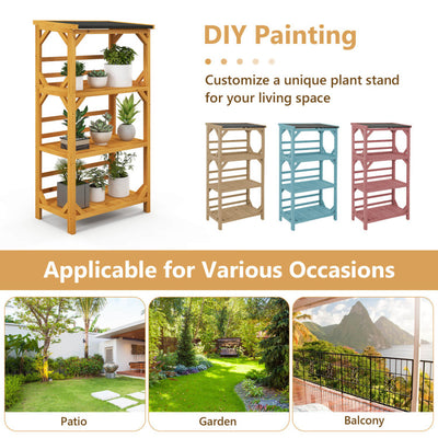 54'' Outdoor Storage Shelves 3-Tier Wooden Plant Stand Rack Garden Shed Utility Tool Organizer with Weatherproof Asphalt Roof