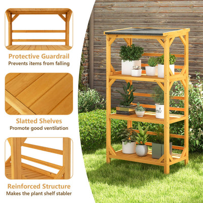 54'' Outdoor Storage Shelves 3-Tier Wooden Plant Stand Rack Garden Shed Utility Tool Organizer with Weatherproof Asphalt Roof