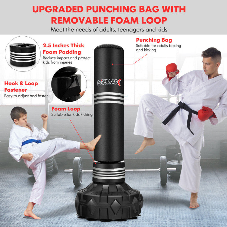 67 Inch Freestanding Heavy Punching Bag Kickboxing Box Bag Set with Stand and Fillable Suction Cup Base for Home Gym