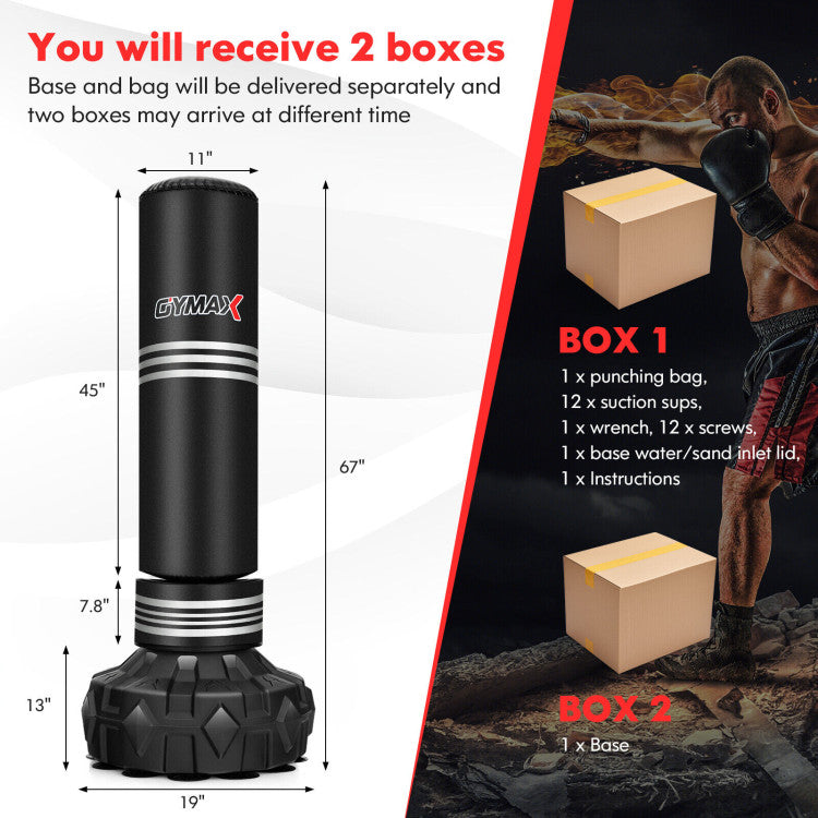 67 Inch Freestanding Heavy Punching Bag Kickboxing Box Bag Set with Stand and Fillable Suction Cup Base for Home Gym