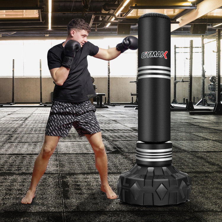 67 Inch Freestanding Heavy Punching Bag Kickboxing Box Bag Set with Stand and Fillable Suction Cup Base for Home Gym