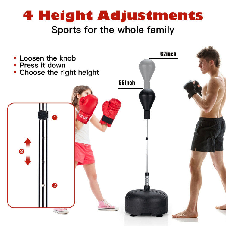 Freestanding Punching Bag Adjustable Heights Training Bag with Stand and Boxing Gloves for Adults Kids