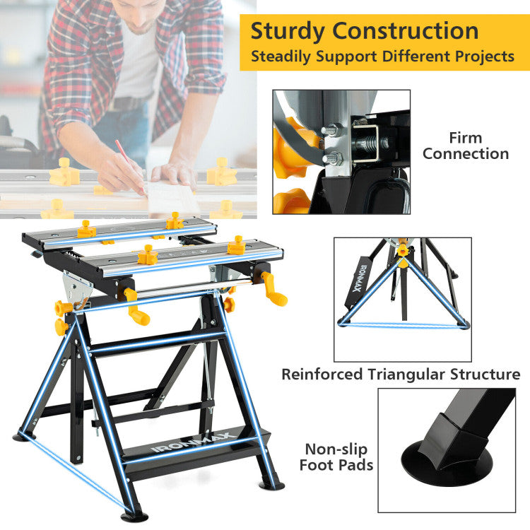 Flippable Workbench Portable Workbench 7-Level Adjustable Folding Work Table with Tiltable ...