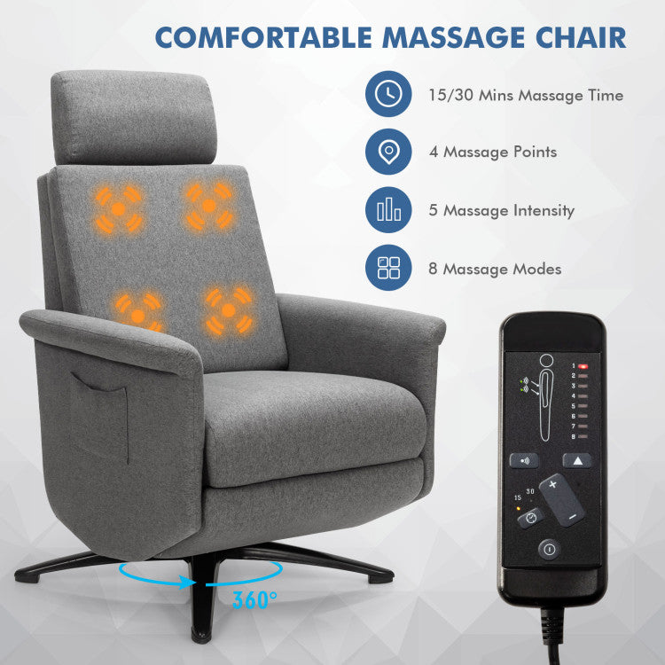 Swivel Massage Recliner Single Sofa with Adjustable Headrest