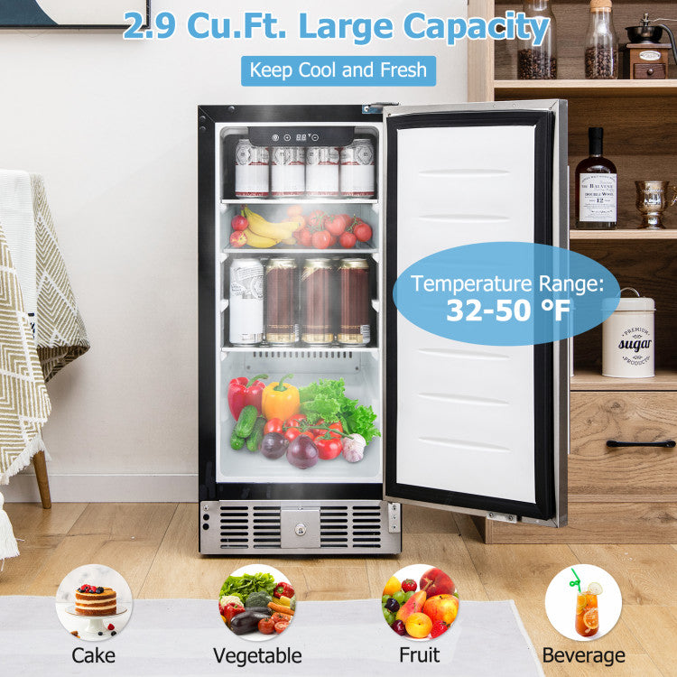 2.9 Cu.ft Compact Refrigerator Under-counter or Freestanding Mini Fridge with Adjustable Thermostat and Stainless Steel Door