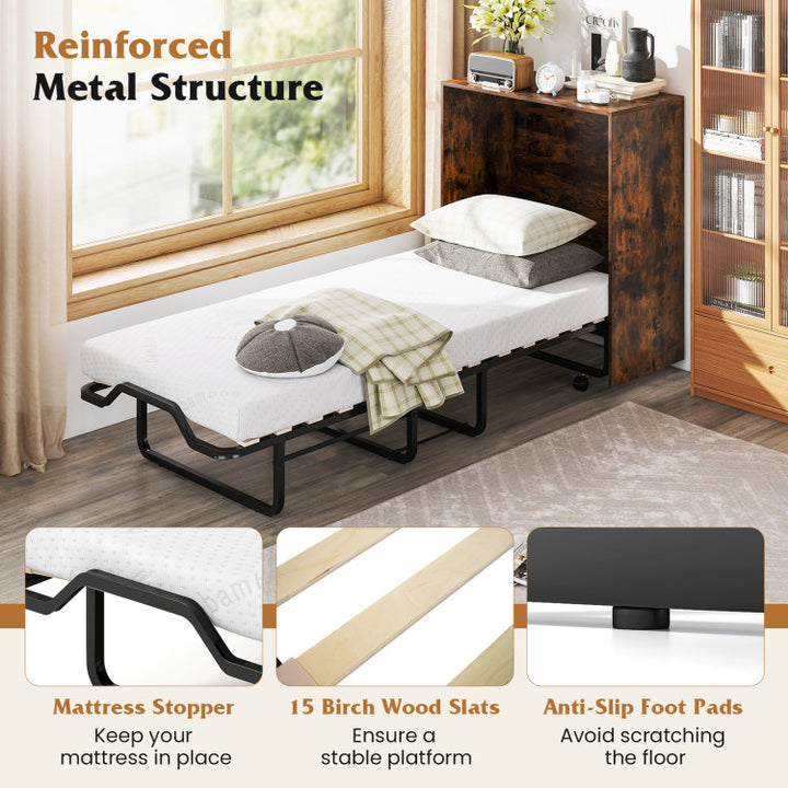 Cot Size Murphy Bed with Foldable Bed and Lockable Wheels