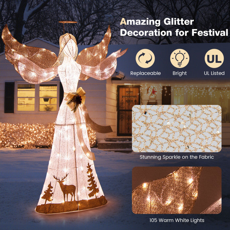 5 Feet Pre-lit 3D Glittered Christmas Angel with 100 Warm White Lights