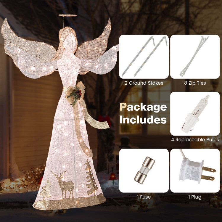 5 Feet Pre-lit 3D Glittered Christmas Angel with 100 Warm White Lights