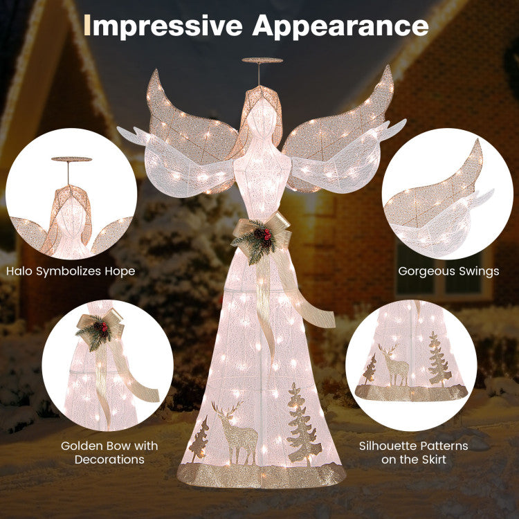5 Feet Pre-lit 3D Glittered Christmas Angel with 100 Warm White Lights