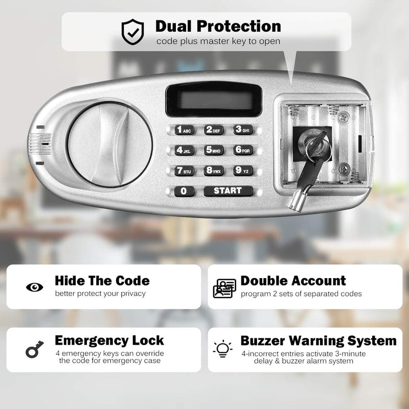 Digital Safe Box Double Door Security Depository Drop Box with Separate Keypad and Emergency Keys