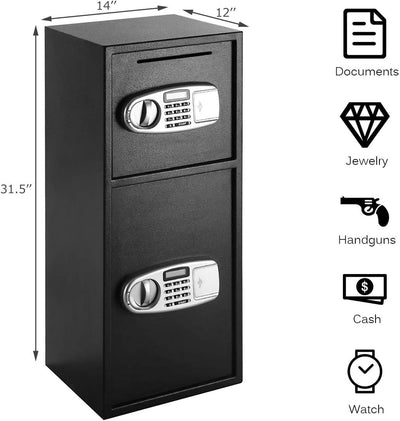 Digital Safe Box Double Door Security Depository Drop Box with Separate Keypad and Emergency Keys