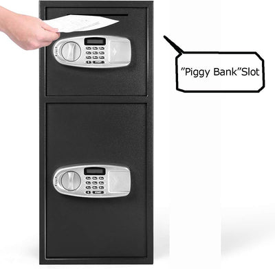 Digital Safe Box Double Door Security Depository Drop Box with Separate Keypad and Emergency Keys