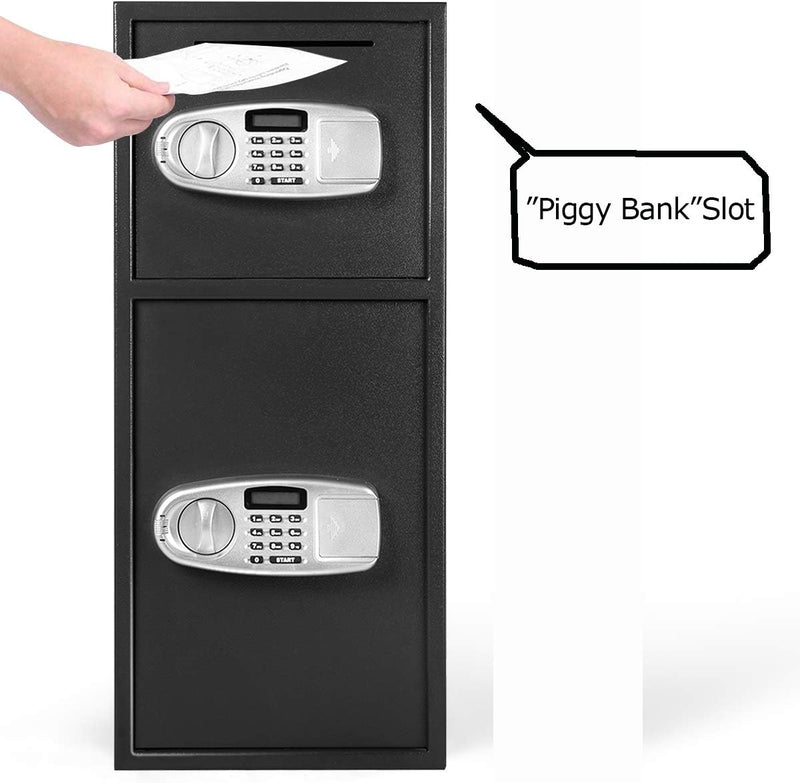 Digital Safe Box Double Door Security Depository Drop Box with Separate Keypad and Emergency Keys