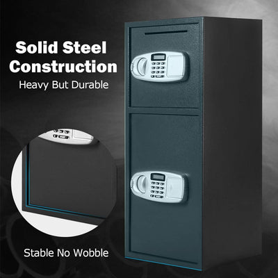 Digital Safe Box Double Door Security Depository Drop Box with Separate Keypad and Emergency Keys