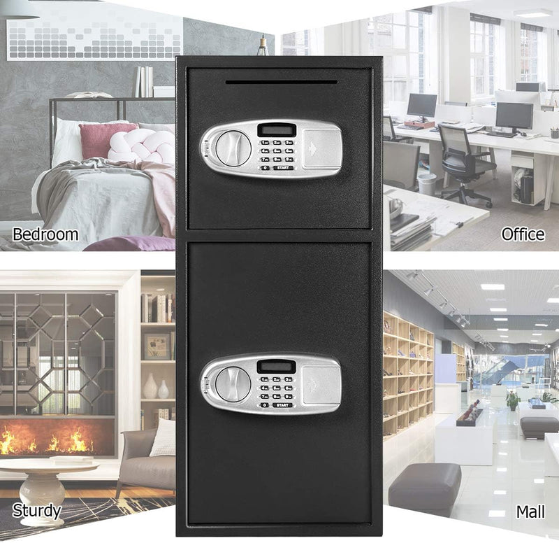Digital Safe Box Double Door Security Depository Drop Box with Separate Keypad and Emergency Keys