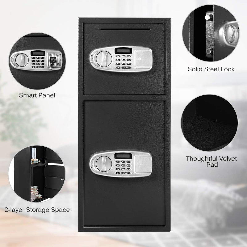 Digital Safe Box Double Door Security Depository Drop Box with Separate Keypad and Emergency Keys