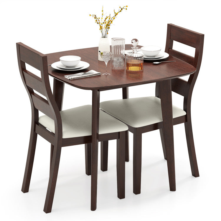 3-Piece Dining Table Set with Wooden Square Kitchen Table and 2 Chairs