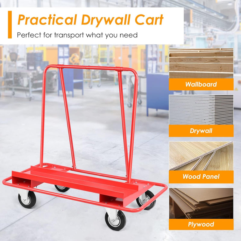 Drywall Sheet Cart Heavy Duty Panel Dolly Cart with 4 Swivel Casters for Garage Warehouse