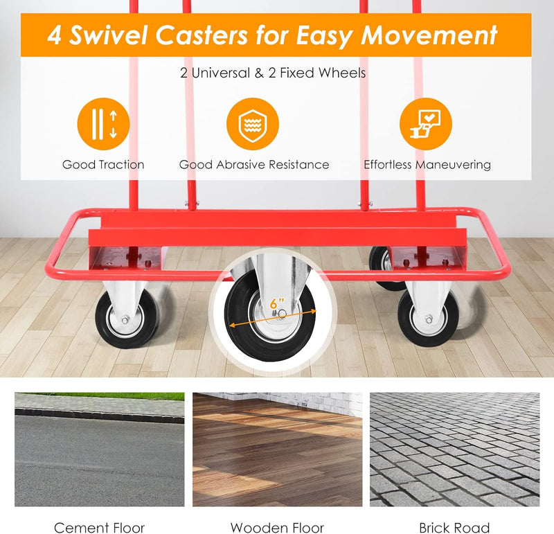 Drywall Sheet Cart Heavy Duty Panel Dolly Cart with 4 Swivel Casters for Garage Warehouse