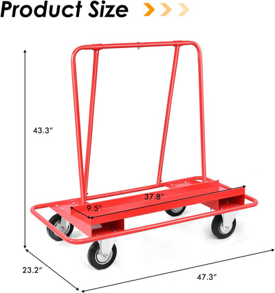 Drywall Sheet Cart Heavy Duty Panel Dolly Cart with 4 Swivel Casters for Garage Warehouse