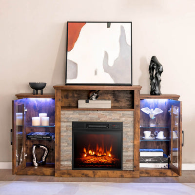 Electric Fireplace TV Stand Console Mantel Entertainment Center with Adjustable Glass Shelves and Remote Control For TVs up to 65”