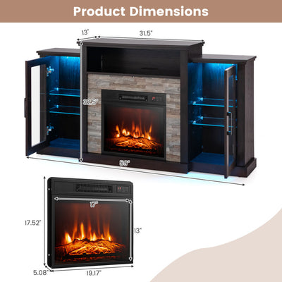 Electric Fireplace TV Stand Console Mantel Entertainment Center with Adjustable Glass Shelves and Remote Control For TVs up to 65”