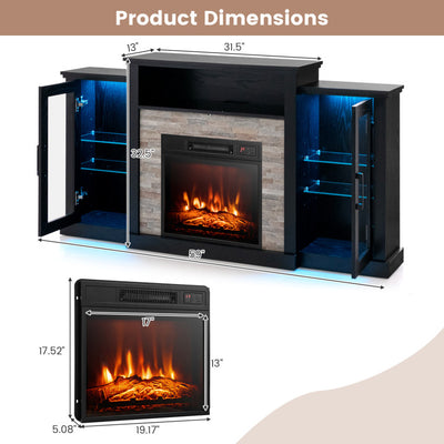 Electric Fireplace TV Stand Console Mantel Entertainment Center with Adjustable Glass Shelves and Remote Control For TVs up to 65”