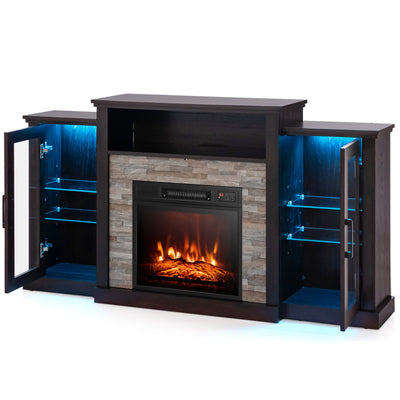 Electric Fireplace TV Stand Console Mantel Entertainment Center with Adjustable Glass Shelves and Remote Control For TVs up to 65”