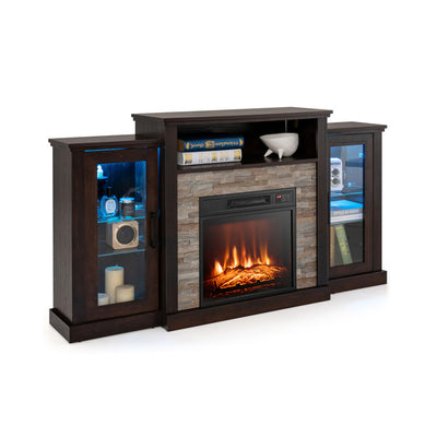 Electric Fireplace TV Stand Console Mantel Entertainment Center with Adjustable Glass Shelves and Remote Control For TVs up to 65”