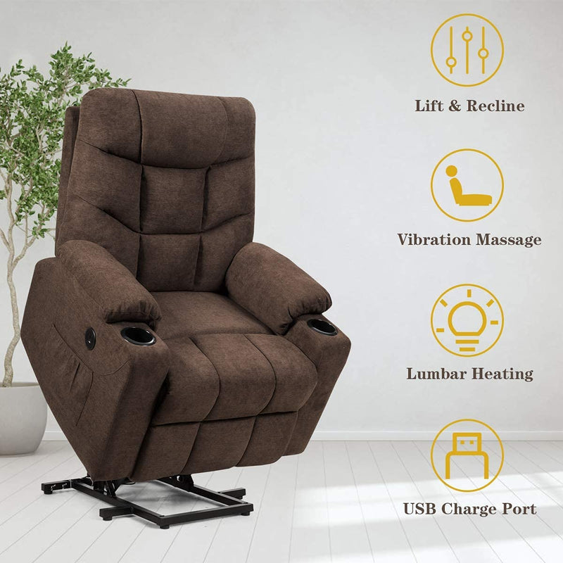 Electric Power Lift Recliner Chair Motorized Massage Sofa Chair with 8-Point Massage and Lumbar Heat for Elderly