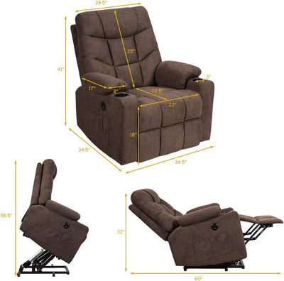 Electric Power Lift Recliner Chair Motorized Massage Sofa Chair with 8-Point Massage and Lumbar Heat for Elderly