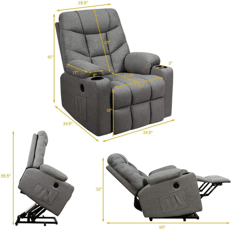 Electric Power Lift Recliner Chair Motorized Massage Sofa Chair with 8-Point Massage and Lumbar Heat for Elderly