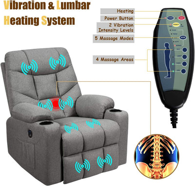 Electric Power Lift Recliner Chair Motorized Massage Sofa Chair with 8-Point Massage and Lumbar Heat for Elderly