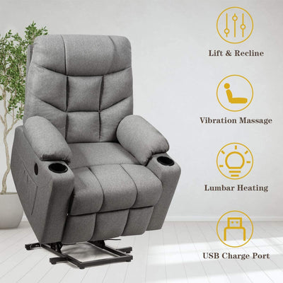 Electric Power Lift Recliner Chair Motorized Massage Sofa Chair with 8-Point Massage and Lumbar Heat for Elderly