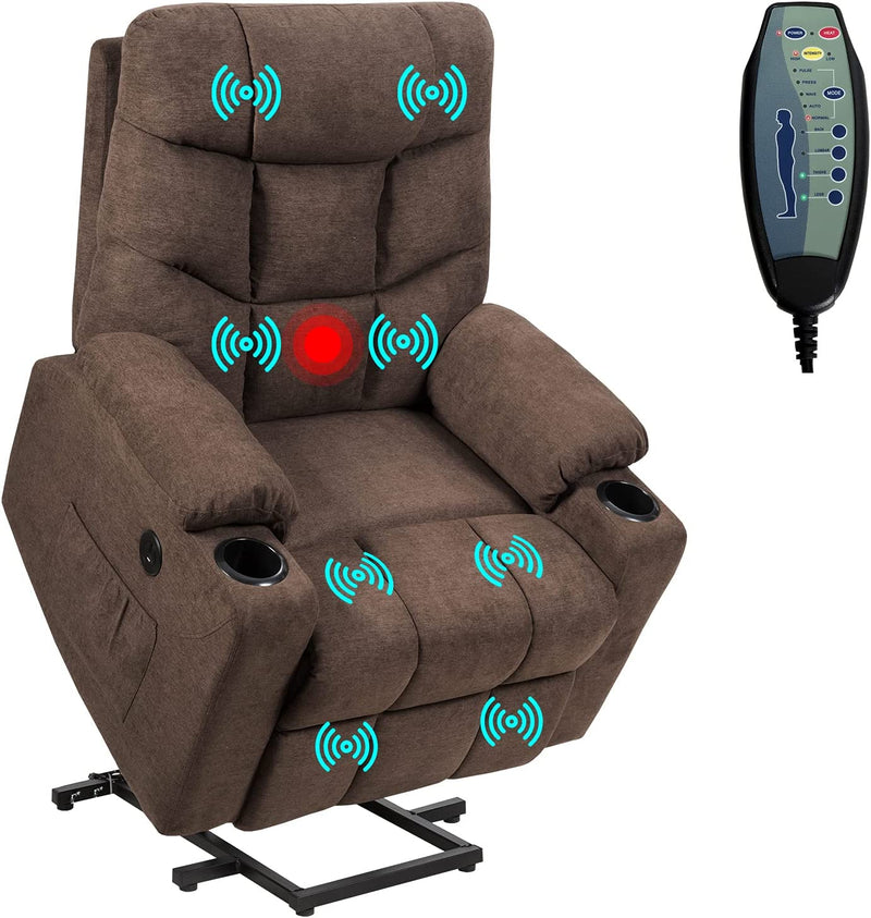 Electric Power Lift Recliner Chair Motorized Massage Sofa Chair with 8-Point Massage and Lumbar Heat for Elderly