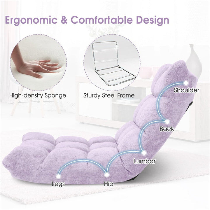 Memory Foam Floor Chair, 14-Position Adjustable Folding Gaming Sofa Chair with Back Support, Chaise Lounge Sleeper Bed Couch Recliner