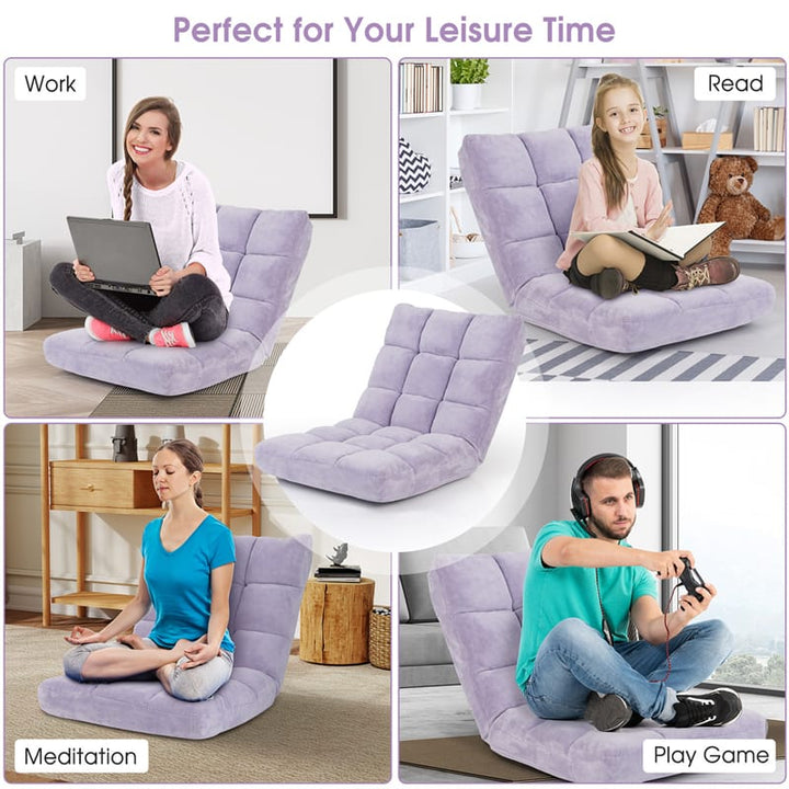 Memory Foam Floor Chair, 14-Position Adjustable Folding Gaming Sofa Chair with Back Support, Chaise Lounge Sleeper Bed Couch Recliner