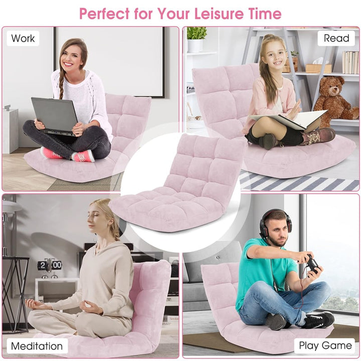 Memory Foam Floor Chair, 14-Position Adjustable Folding Gaming Sofa Chair with Back Support, Chaise Lounge Sleeper Bed Couch Recliner