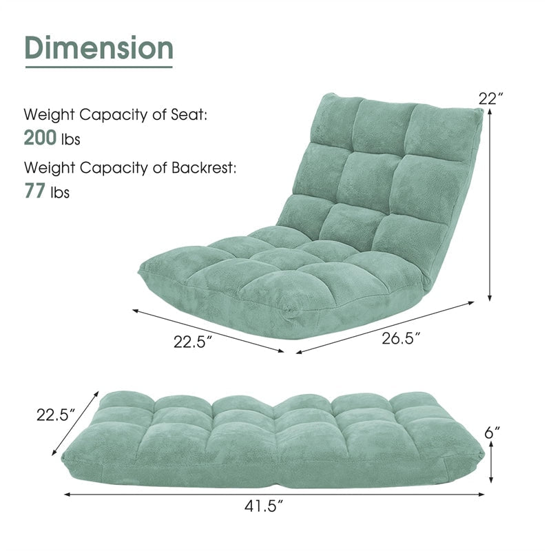 Memory Foam Floor Chair, 14-Position Adjustable Folding Gaming Sofa Chair with Back Support, Chaise Lounge Sleeper Bed Couch Recliner