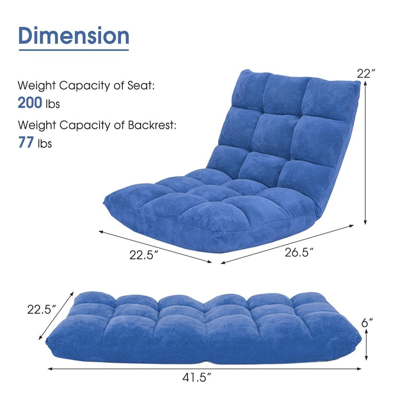 Memory Foam Floor Chair, 14-Position Adjustable Folding Gaming Sofa Chair with Back Support, Chaise Lounge Sleeper Bed Couch Recliner