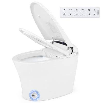 Elongated Bidet Toilet with 1.28 GPF Dual Auto Flush and Adjustable Heated Seat, One-Piece Smart Tankless Toilet with Kick Sensor and Night Light