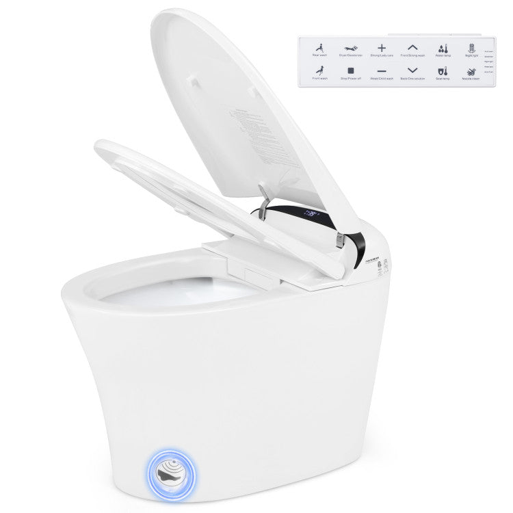 Elongated Bidet Toilet with 1.28 GPF Dual Auto Flush and Adjustable Heated Seat, One-Piece Smart Tankless Toilet with Kick Sensor and Night Light