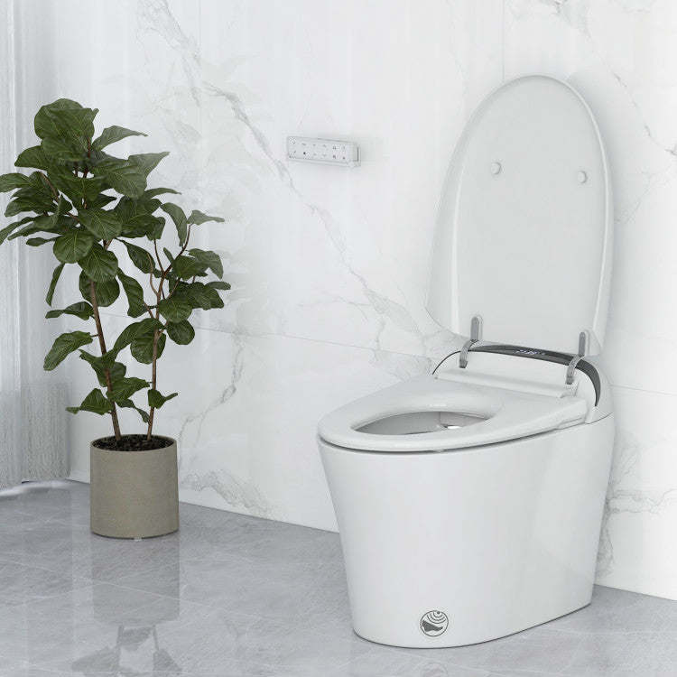 Elongated Bidet Toilet with 1.28 GPF Dual Auto Flush and Adjustable Heated Seat, One-Piece Smart Tankless Toilet with Kick Sensor and Night Light