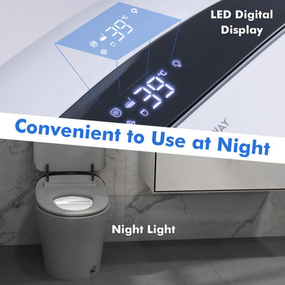 Elongated Bidet Toilet with 1.28 GPF Dual Auto Flush and Adjustable Heated Seat, One-Piece Smart Tankless Toilet with Kick Sensor and Night Light