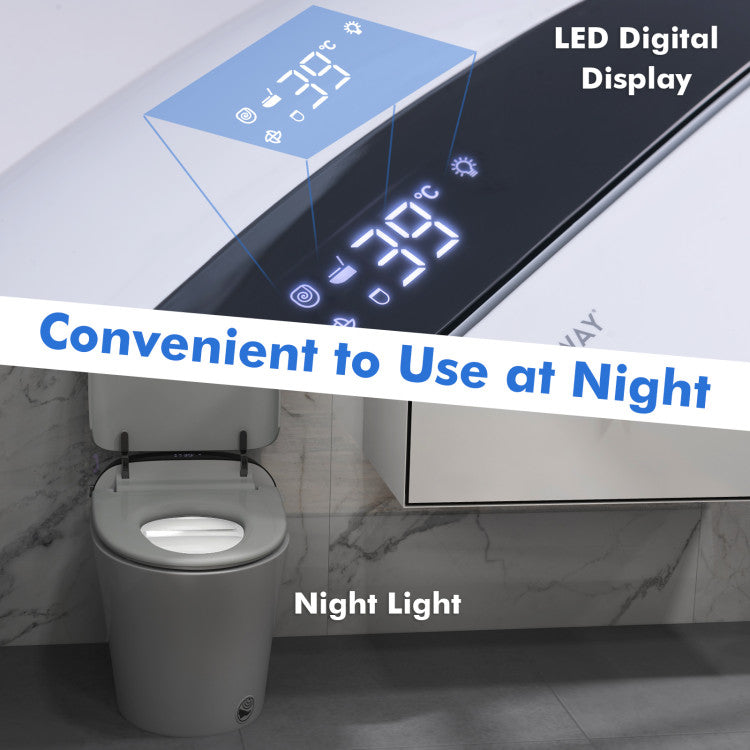 Elongated Bidet Toilet with 1.28 GPF Dual Auto Flush and Adjustable Heated Seat, One-Piece Smart Tankless Toilet with Kick Sensor and Night Light